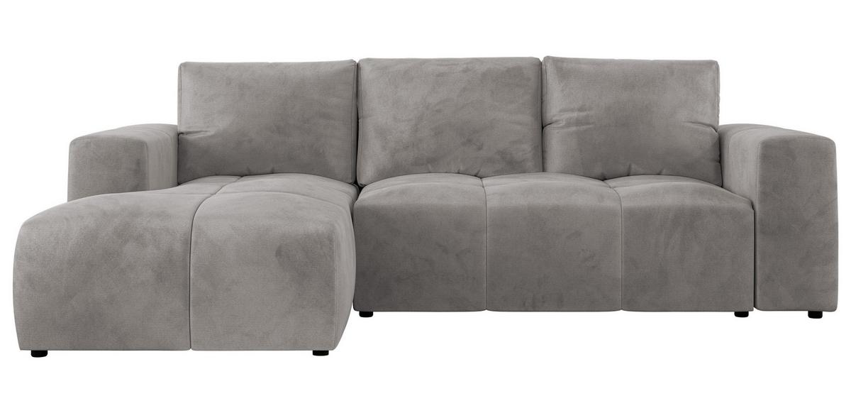 ECKSOFA MONIVA Hellgrau Velvet - Links - Hellgrau/Schwarz, Textil (164/266cm) - MKS