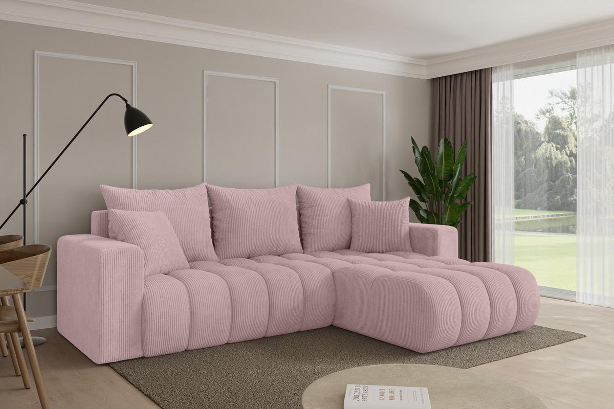 ECKSOFA mit Schlaffunktion Ottomane Rechts MILA-L-v1 277x195x86 Rosa Cord - Schwarz/Rosa, Holzwerkstoff/Kunststoff (277/194cm) - ALTDECOR