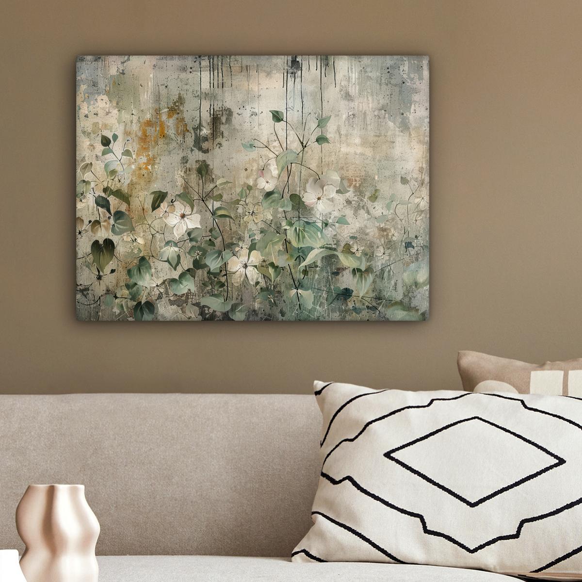 LEINWANDBILD Blumen - Blätter - Abstrakt - Modern Wandbild 40x30 cm - Grau, Textil (40/30cm) - MuchoWow