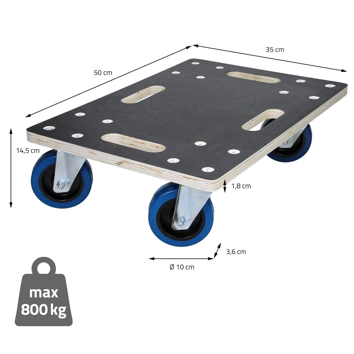 TRANSPORTROLLER 2er Set mit 4 Rollen 35x50 cm Traglast 800kg Siebdruck Holzplatte Black - Anthrazit, Holzwerkstoff (50/35/14.5cm) - ECD-Germany
