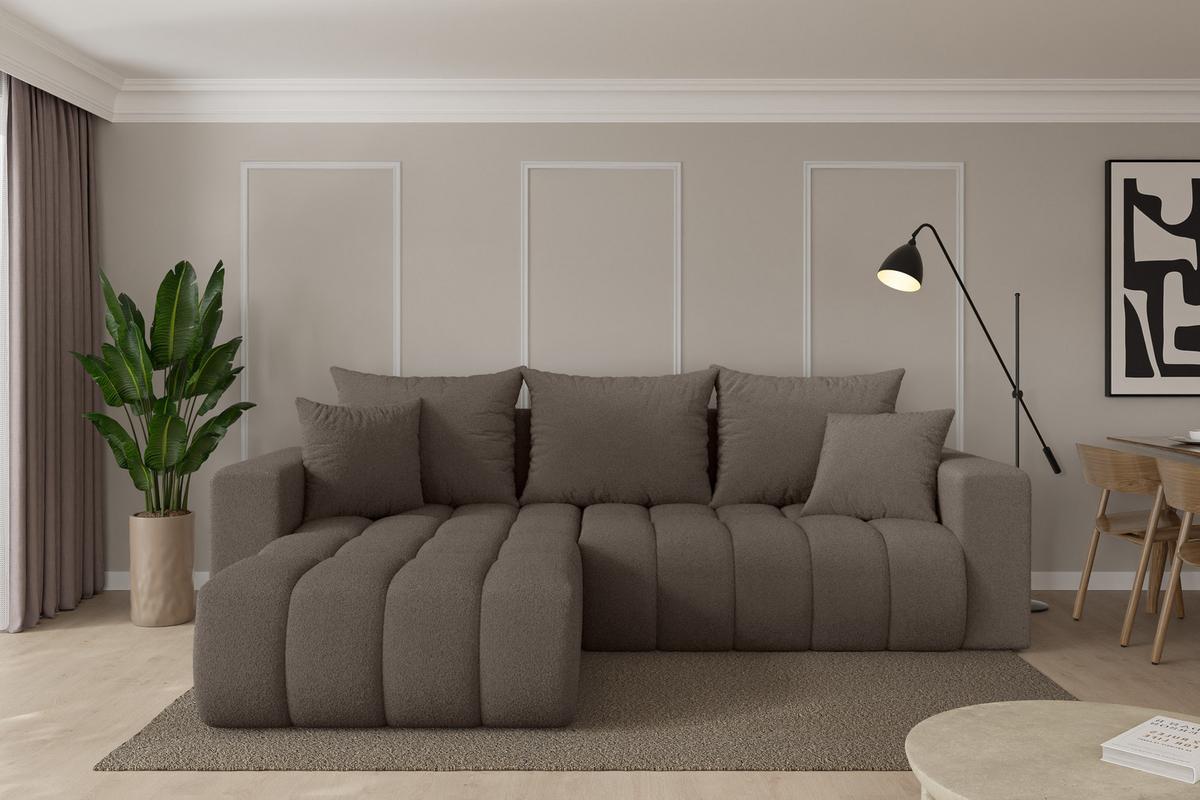 ECKSOFA mit Schlaffunktion Ottomane Links MILA-L-v1 277x195x86 Braun Bouclé - Schwarz/Braun, Holzwerkstoff/Kunststoff (277/194cm) - ALTDECOR