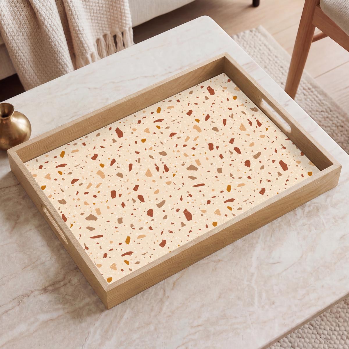 TABLETT Terrazzo - Muster - Bunt - Stein 50x35 cm - Beige, Holz (50/5/5cm) - OnlyWow