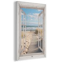 AKUSTIKBILD Fenster - Meer - Küste - Natur - Ausblick - Strand - Wattenmeer Wanddeko 60x90 cm - Beige, Kunststoff (60/90/0.9cm) - MuchoWow
