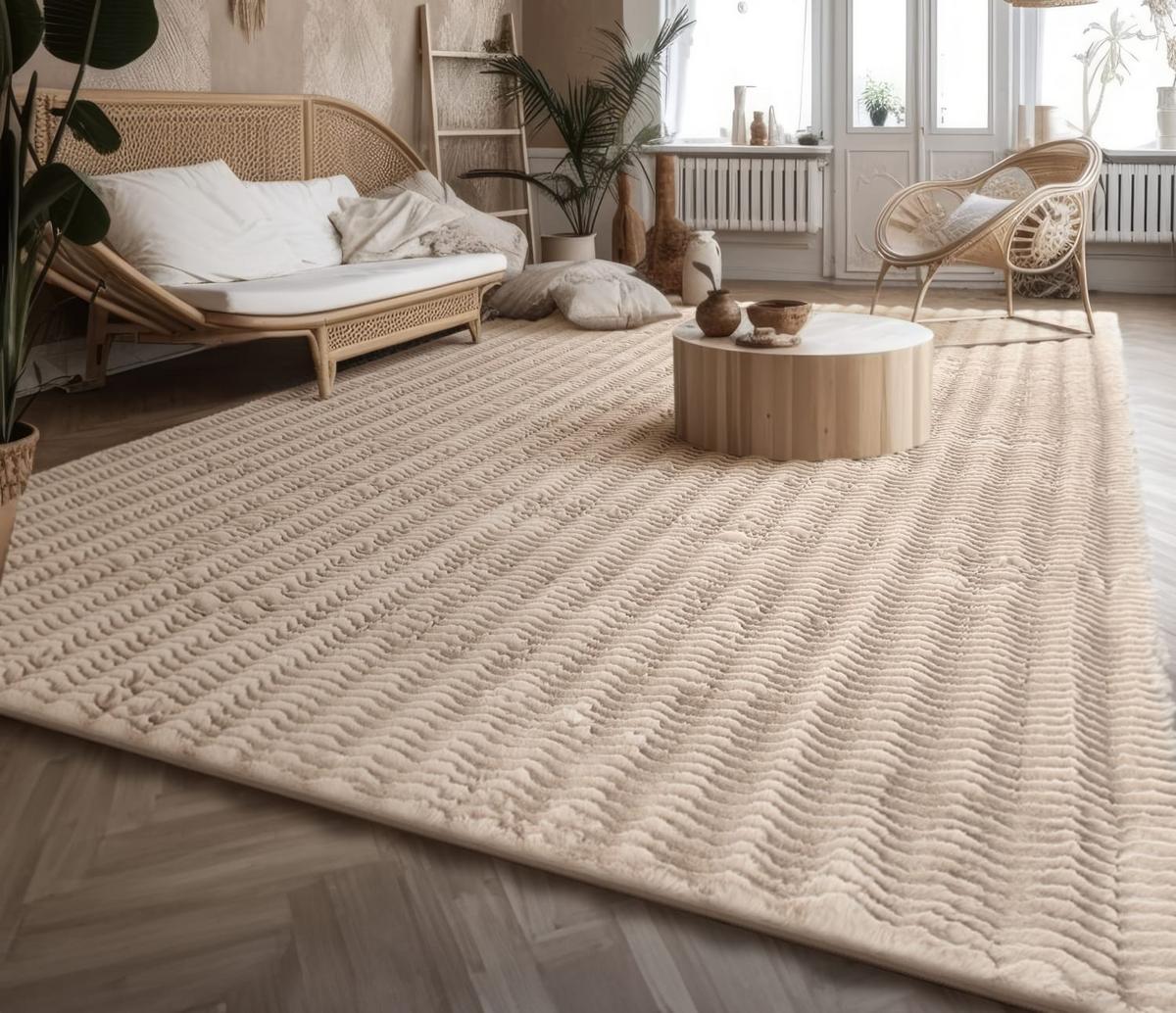 HOCHFLORTEPPICH Rauten Creme 160 x 220 cm - Creme, Kunststoff (160/220cm) - TT Home