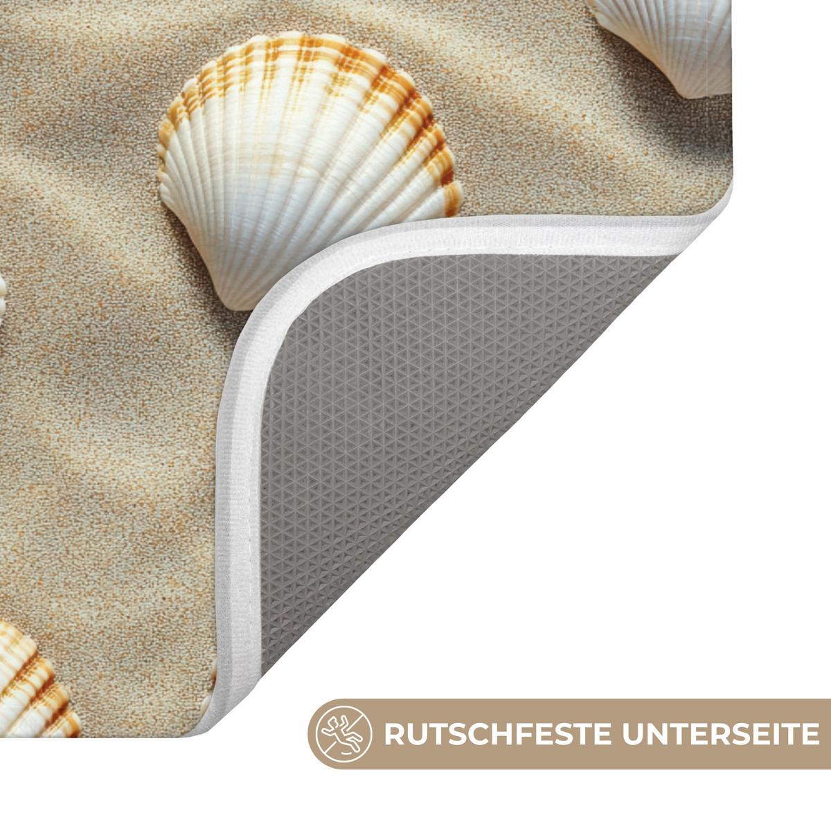 BADEMATTE Muscheln - Sand - Maritim 90x60 cm - Sandfarben, Textil (90/60cm) - OnlyWow