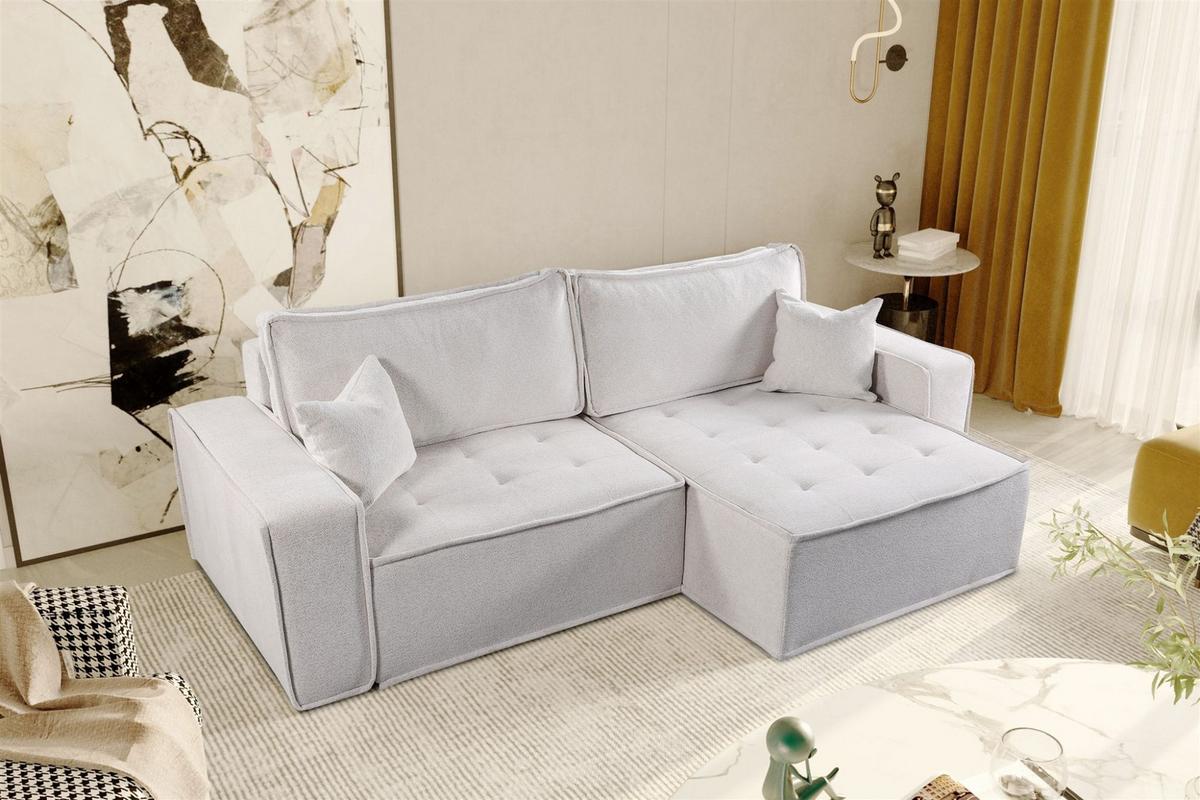 ECKSOFA Schlafsofa Flosi In Raven - Weiß, Holzwerkstoff/Textil (248/140cm) - Fun Möbel