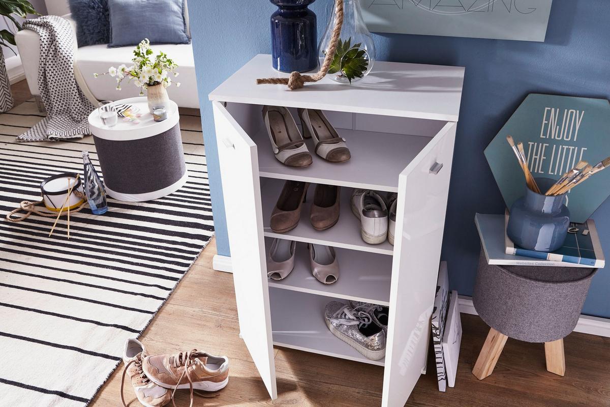 SCHUHSCHRANK Holz mit 4 Fächern und 2 Türen, Weiß 60x35x90 cm - Weiß/Grau, Kunststoff (60/90/35cm) - KADIMA DESIGN