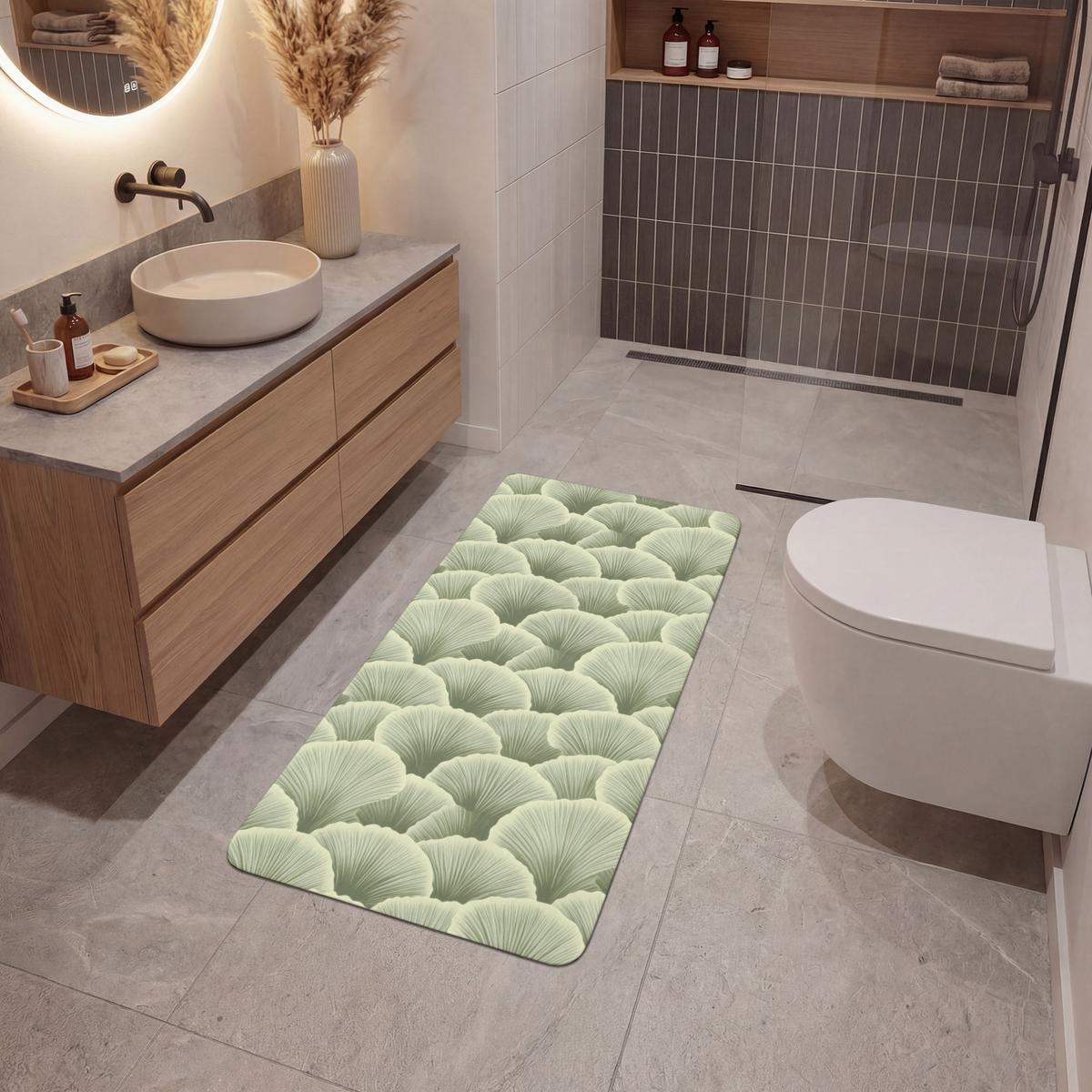 BADEMATTE Fächer - Blatt - Grün 60x120 cm - Pastellgrün, Textil (60/120cm) - OnlyWow