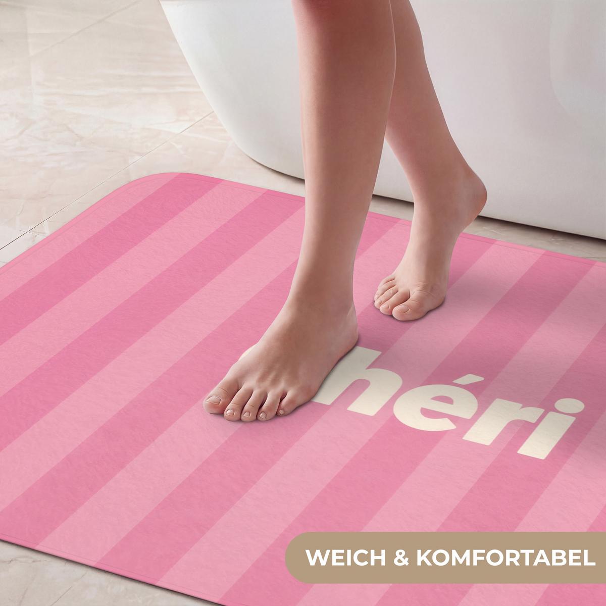 BADEMATTE Gestreift - Rosa - Chéri 90x60 cm - Pink, Textil (90/60cm) - OnlyWow