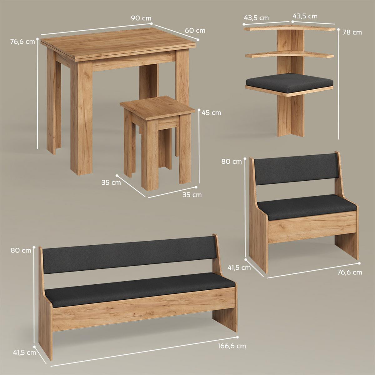 ECKBANKGRUPPE Tiberio Goldkraft Eiche 210 x 120 cm mit Tisch - Honigeiche, Holzwerkstoff (210/80/120cm) - Livinity®