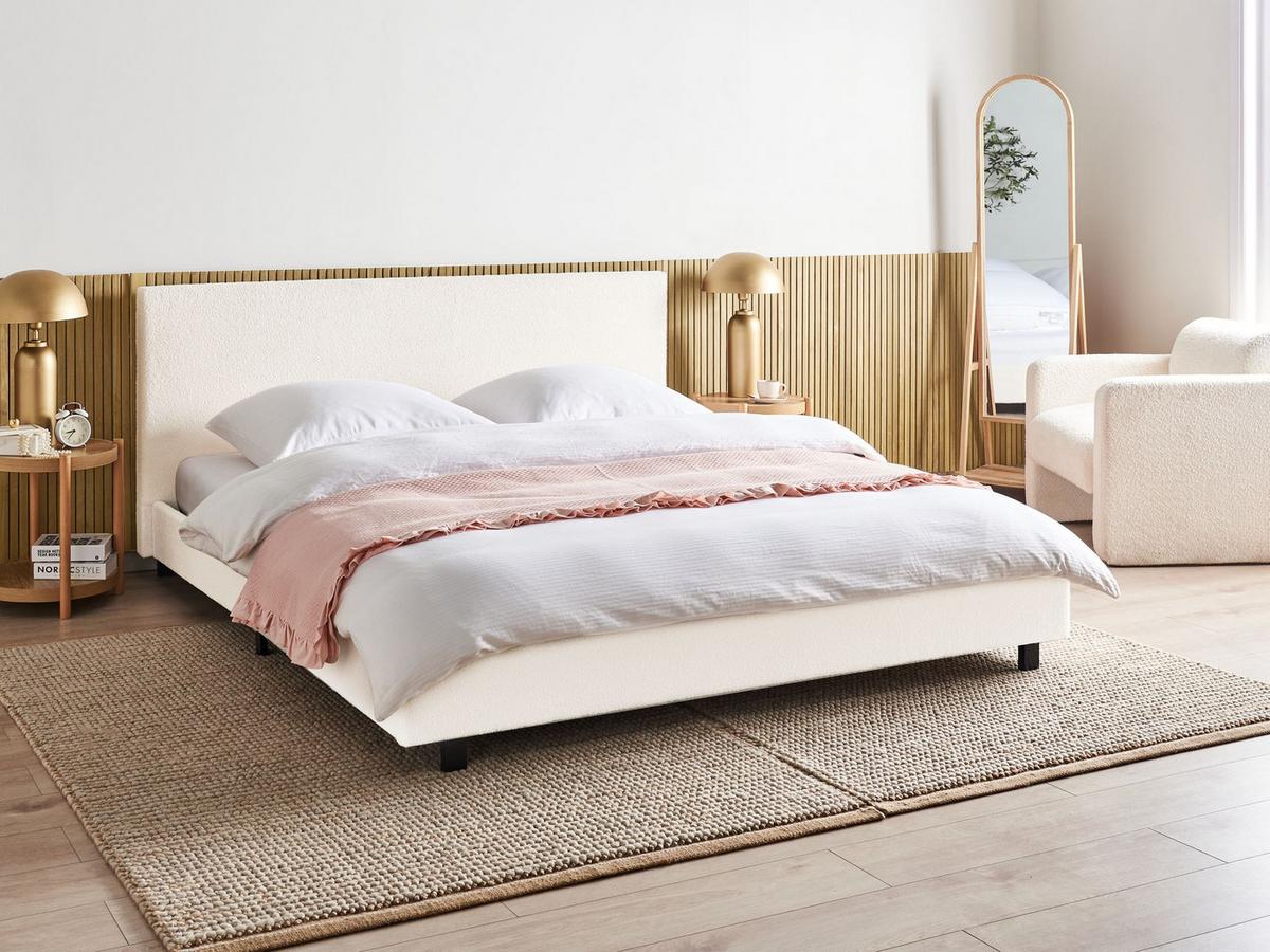 BETT mit Lattenrost 180/200 cm Cremeweiß Albi - Schwarz/Weiß, Textil (180/200cm) - Beliani