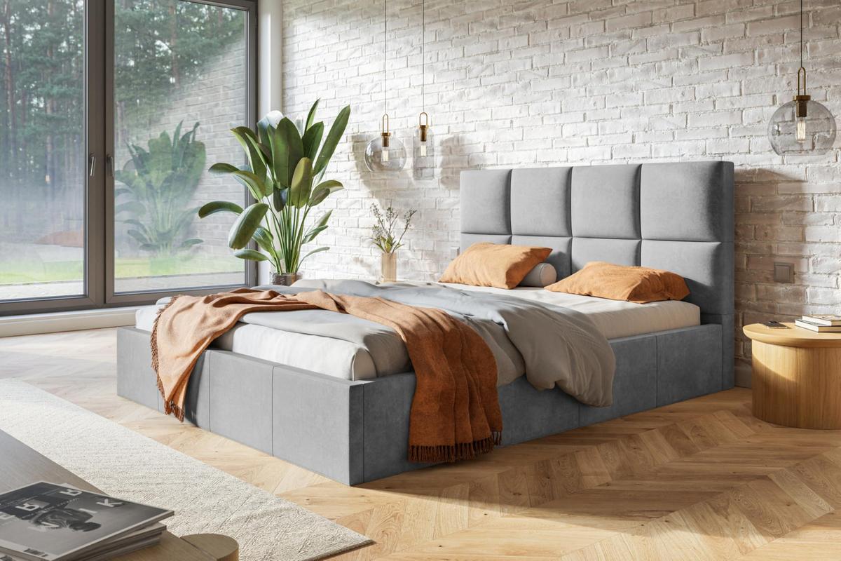 BETT 160x200 - Polsterbett mit Bettkasten und Metallrahmen - Modern Betten - Glatter Kronos-Stoff - Kollektion Roma, grau - Grau, Holz/Textil (160/200cm) - Alpi-Möbel