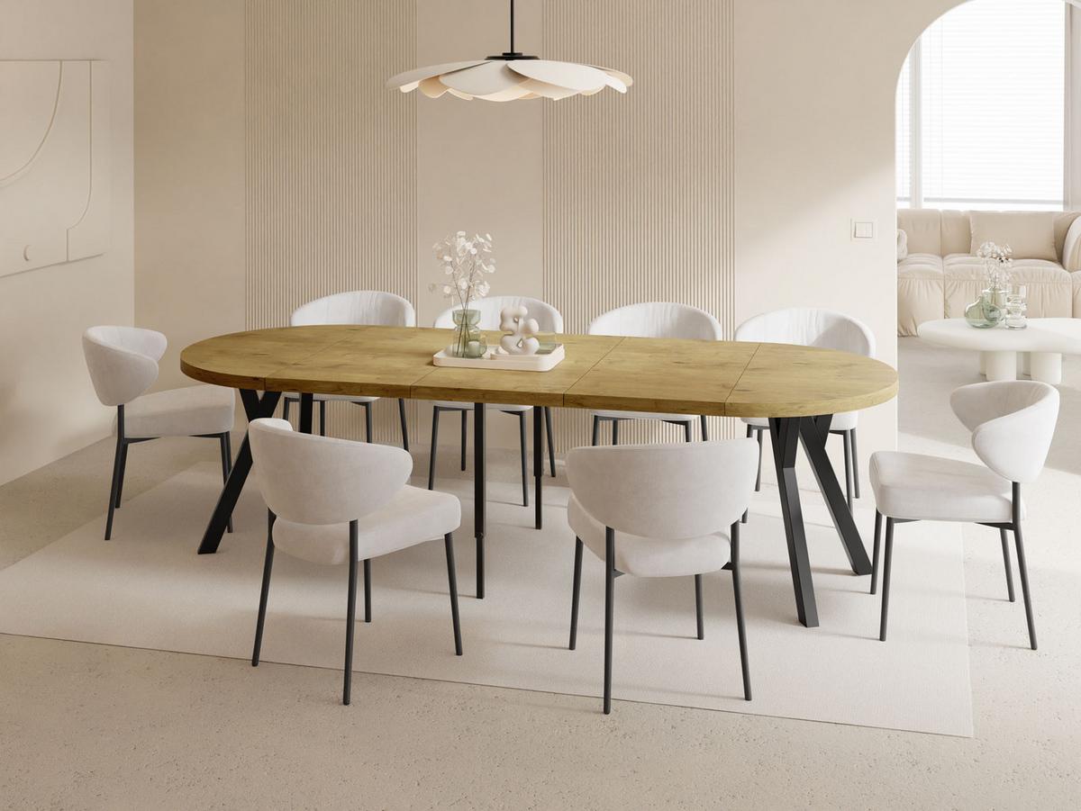 ESSTISCH Twixy XXL groß rund oval ausziehbar, Eiche Hell Braun 100-250/100/76 cm - Eichefarben/Schwarz, Holz/Holzwerkstoff (100/250/76cm) - WFL GROUP
