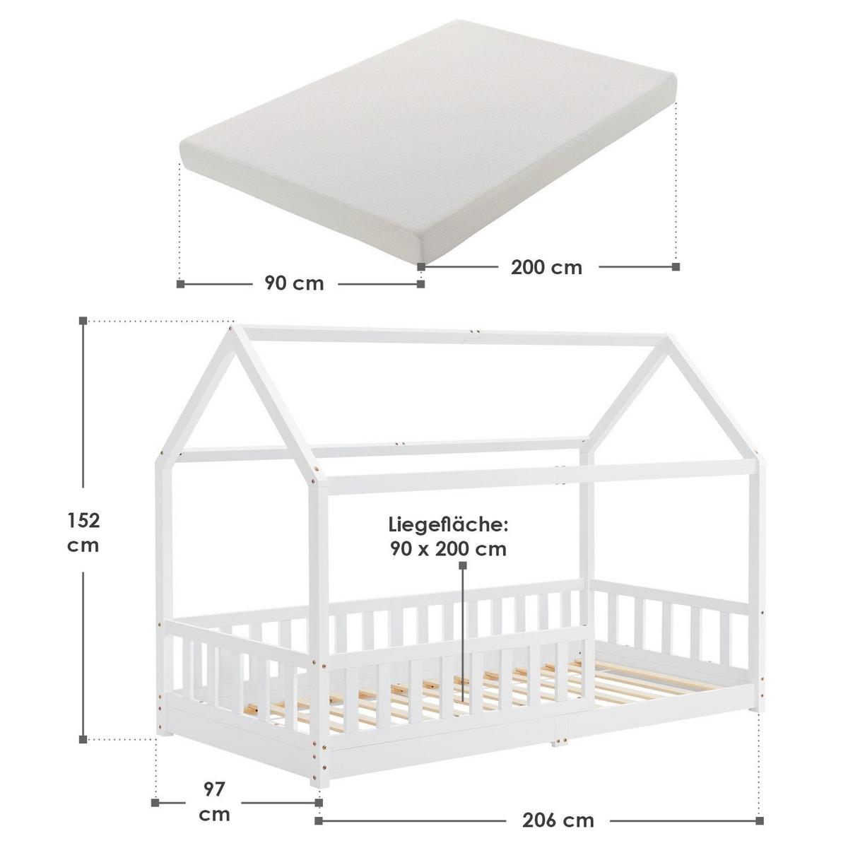 KINDERBETT Marli mit Matratze weiß 90x200 cm - Weiß, Holz (90/200cm) - Juskys