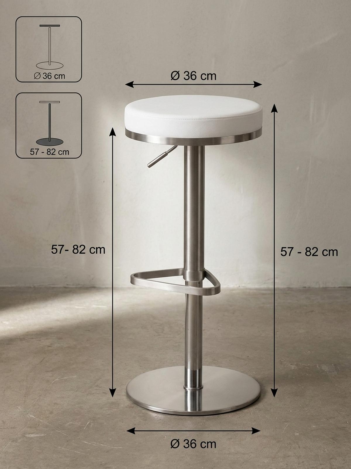 BARHOCKER Höhenverstellbar Gepolstert Triangel-Fußablage ELBE, Weiß 38x38x82 cm - Silberfarben/Weiß, Kunststoff/Textil (38/82/38cm) - KADIMA DESIGN
