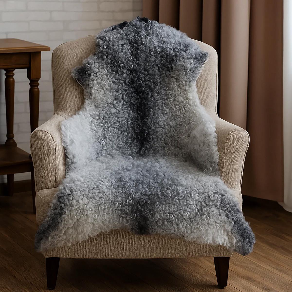 SCHAFFELL Gotland Naturgrau Lockig Unikat ca. 100 cm - Hellgrau, Fell (60/100cm) - Provellus