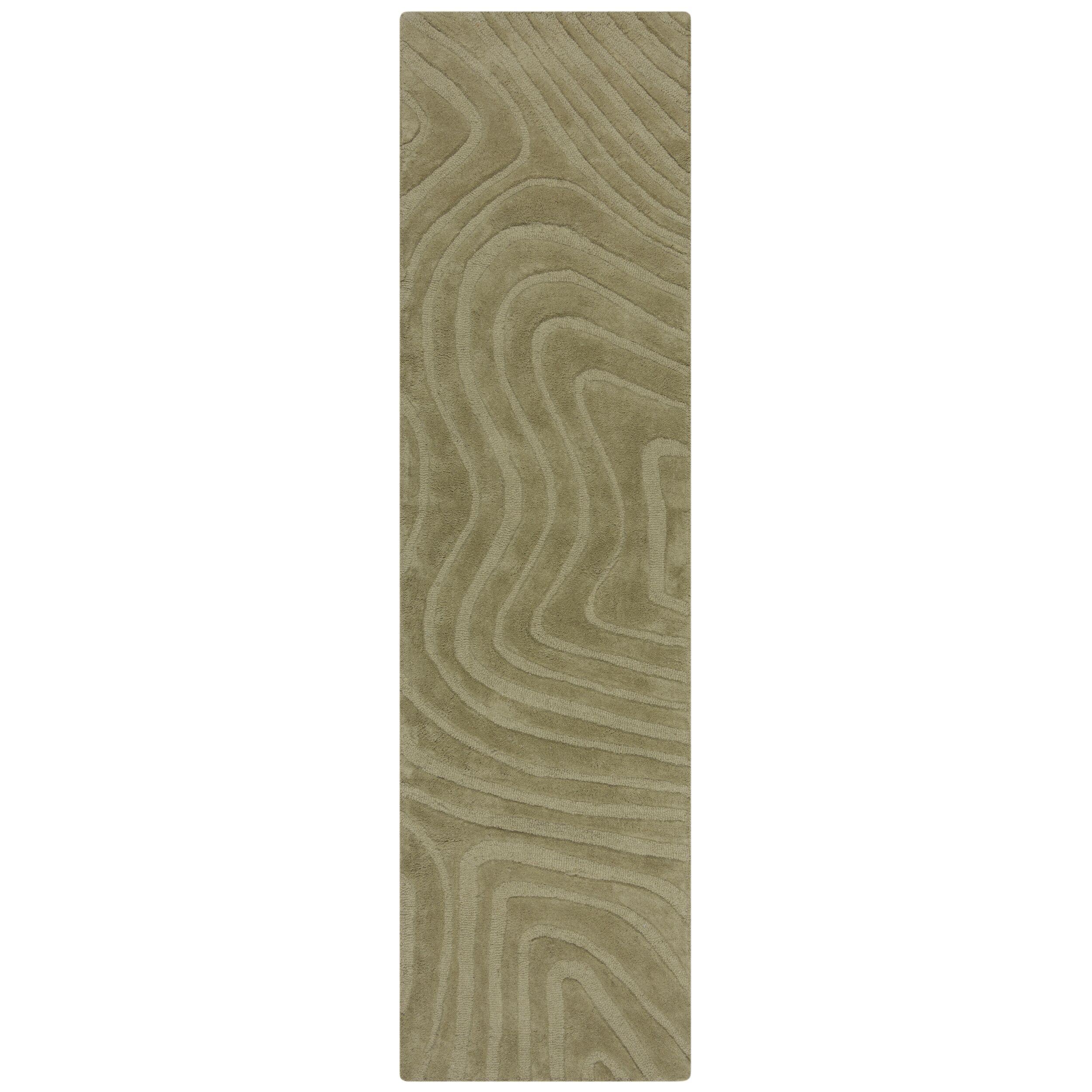 WOLLTEPPICH LEVEN, abstrakt, Olivegrün, 60 x 230 cm - Grün, Textil (60/230cm) - KADIMA DESIGN