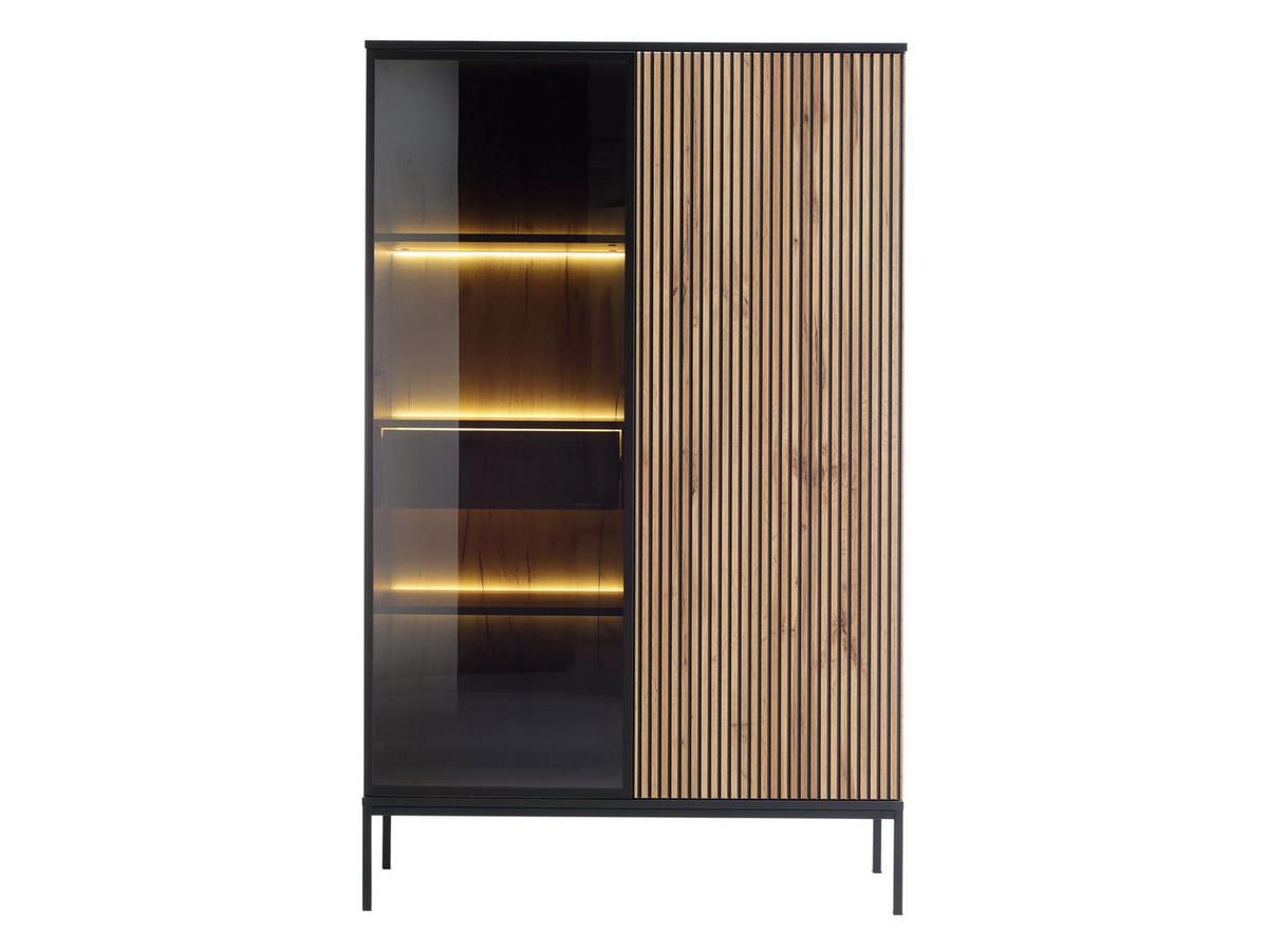 VITRINE Sento WTSZ104 - Eiche Wotan/Schwarz, Holzwerkstoff/Metall (104/166/39cm) - MIRJAN24