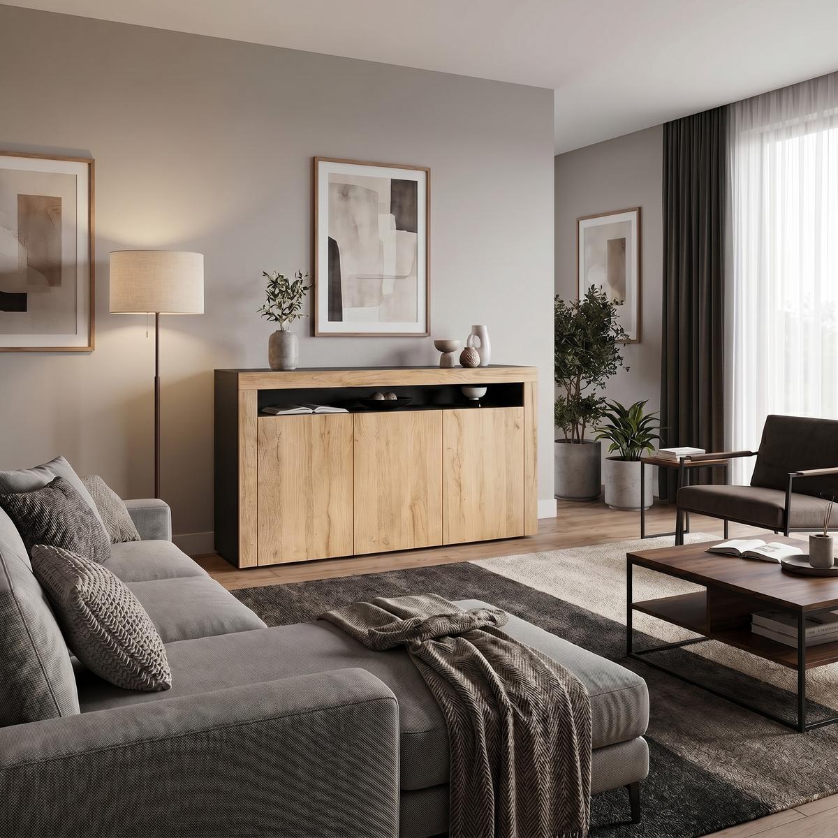 SIDEBOARD Valencia Eiche Natur/ Eiche Natur - Eichefarben, Holzwerkstoff (155/92/40cm) - Vladon