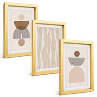 BILDER SET 3er Set - 20x30 cm Goldrahmen - Abstrakte Formen braun beige - Goldfarben, Kunststoff (20/30cm) - TULUP