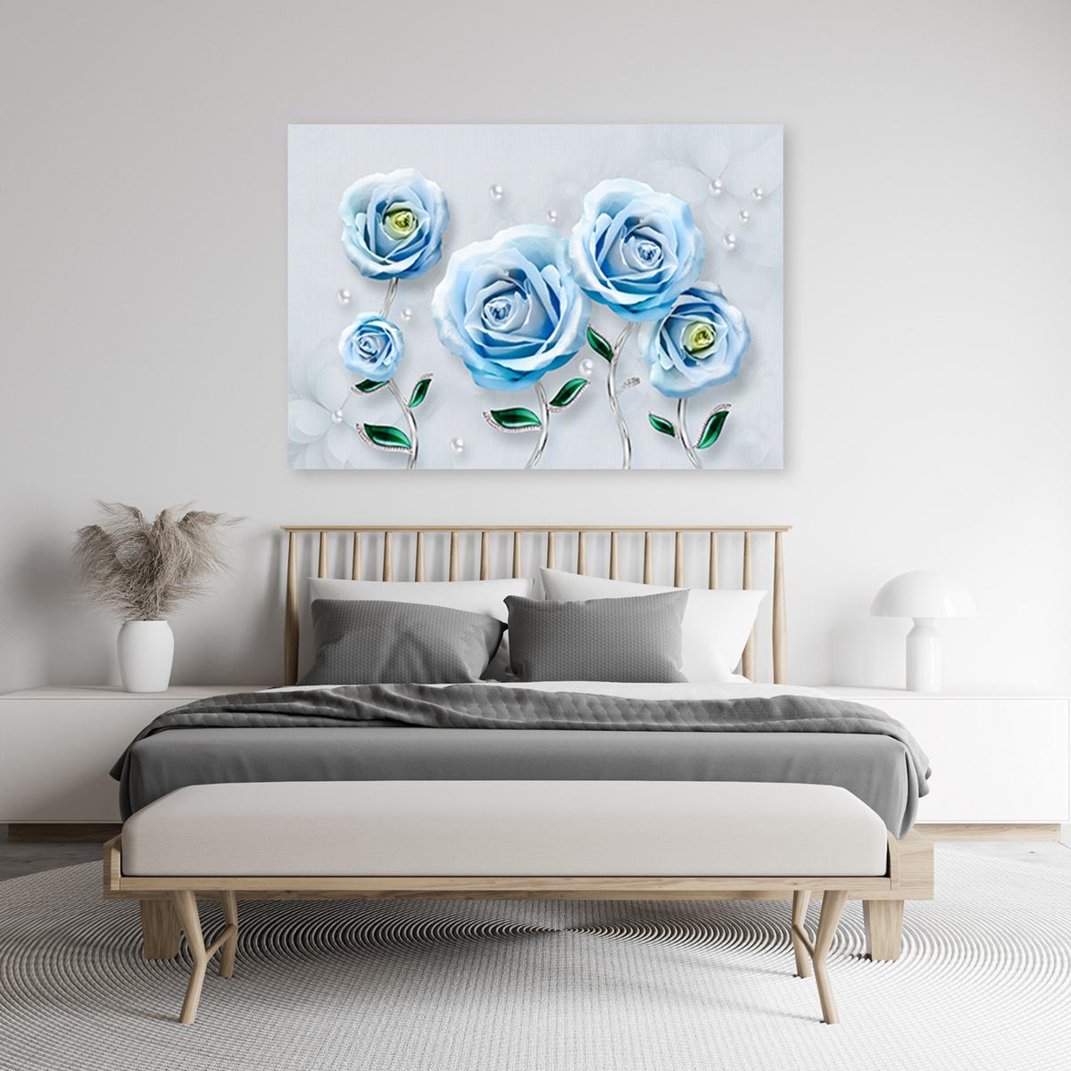 WANDBILD blaue 3d rosen blume - Blau, Textil (60/40cm) - Feeby