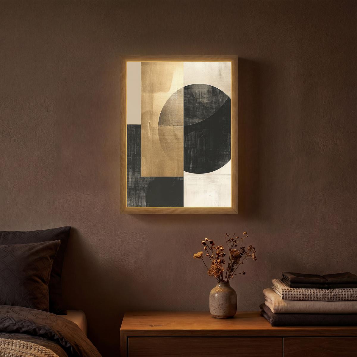 WANDLEUCHTE MIT AKKU Abstrakt - Modern - Schwarz - Gold 30x40 cm - Sandfarben, Holzwerkstoff (30/40/8cm) - OnlyWow