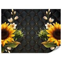 FOTOTAPETE für Küche Blume Sonnenblumen auf gestepptem Hintergrund 100x70 - Gelb/Schwarz, Papier (100/70cm) - Muralo