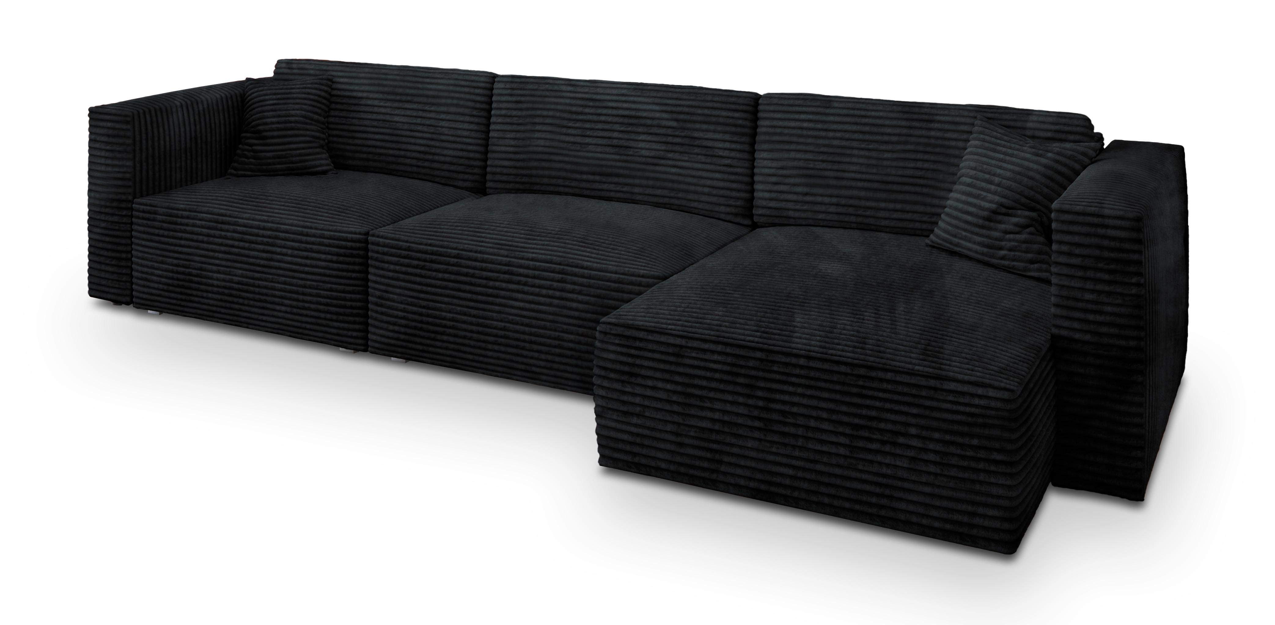ECKSOFA TOLMO Schwarz Kordstoff mit Schlaffunktion - Schwarz/Grau, Holz/Kunststoff (347/148cm) - MASSENO