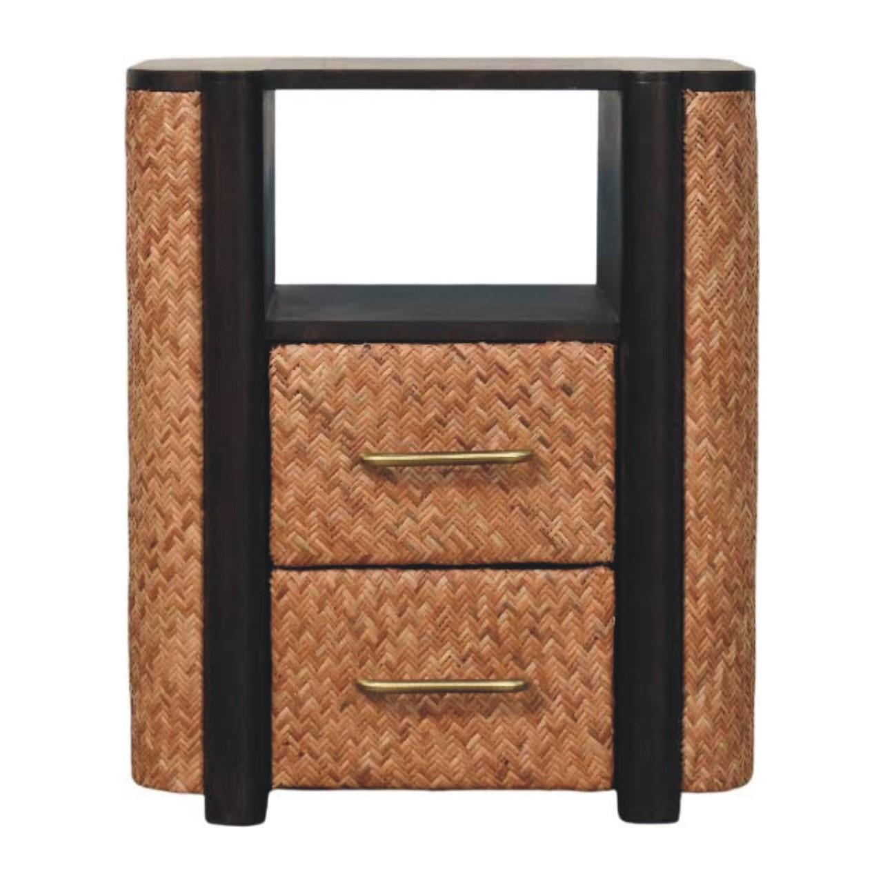 NACHTTISCH mit edlem Samtbezug in Mokka-Finish, 2 Schubladen, 1 offene Ablage, dunkelbraun - Dunkelbraun, Holz (50/60/40cm) - Artisan Furniture