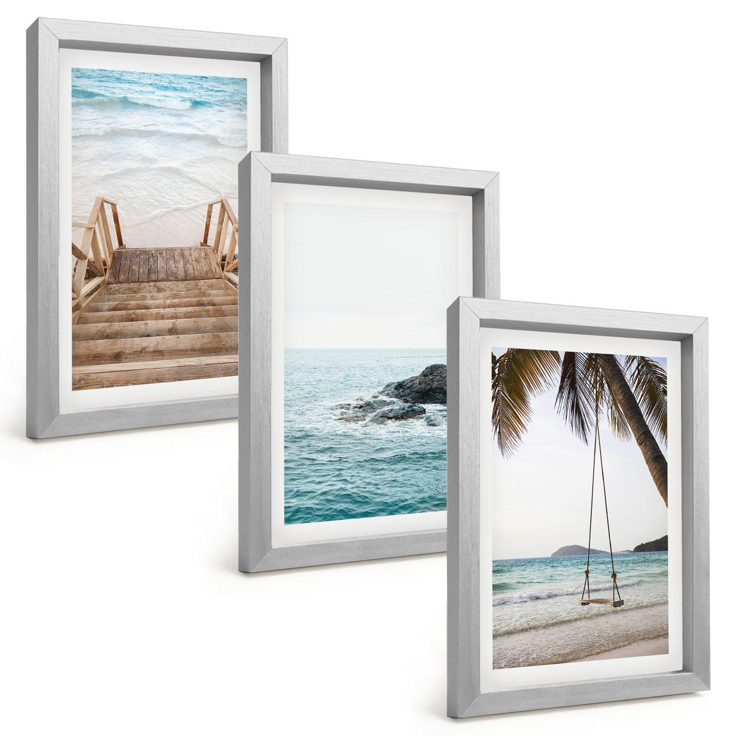 BILDER SET 3er Set - 20x30 cm Silberner Rahmen - Treppe Strand Meer Schaukel - Silberfarben, Kunststoff (20/30cm) - TULUP