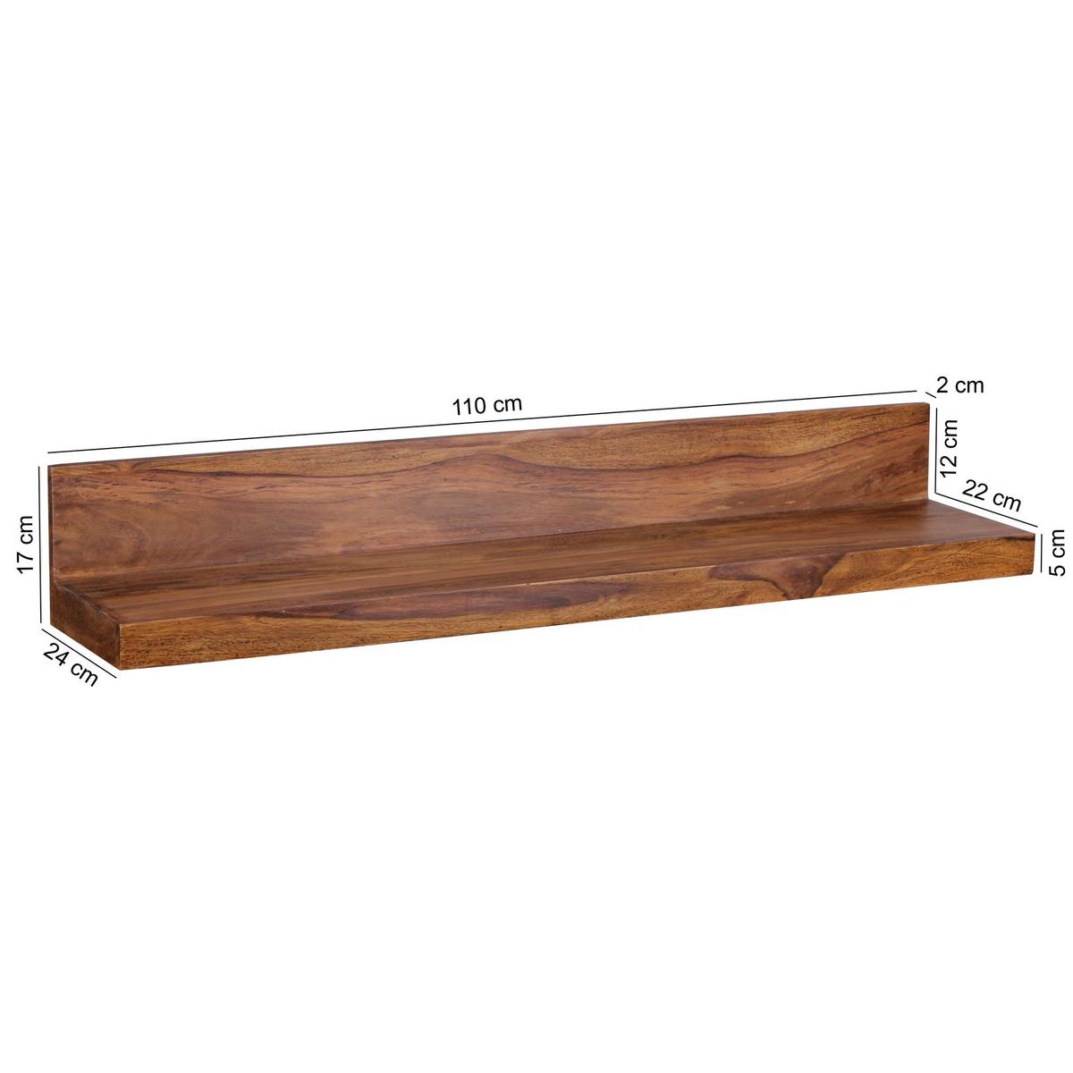 WANDREGAL MUMBAI Massivholz Hängend Landhausstil, Dunkelbraun 110x24x17 cm - Braun, Holz (110/17/24cm) - KADIMA DESIGN