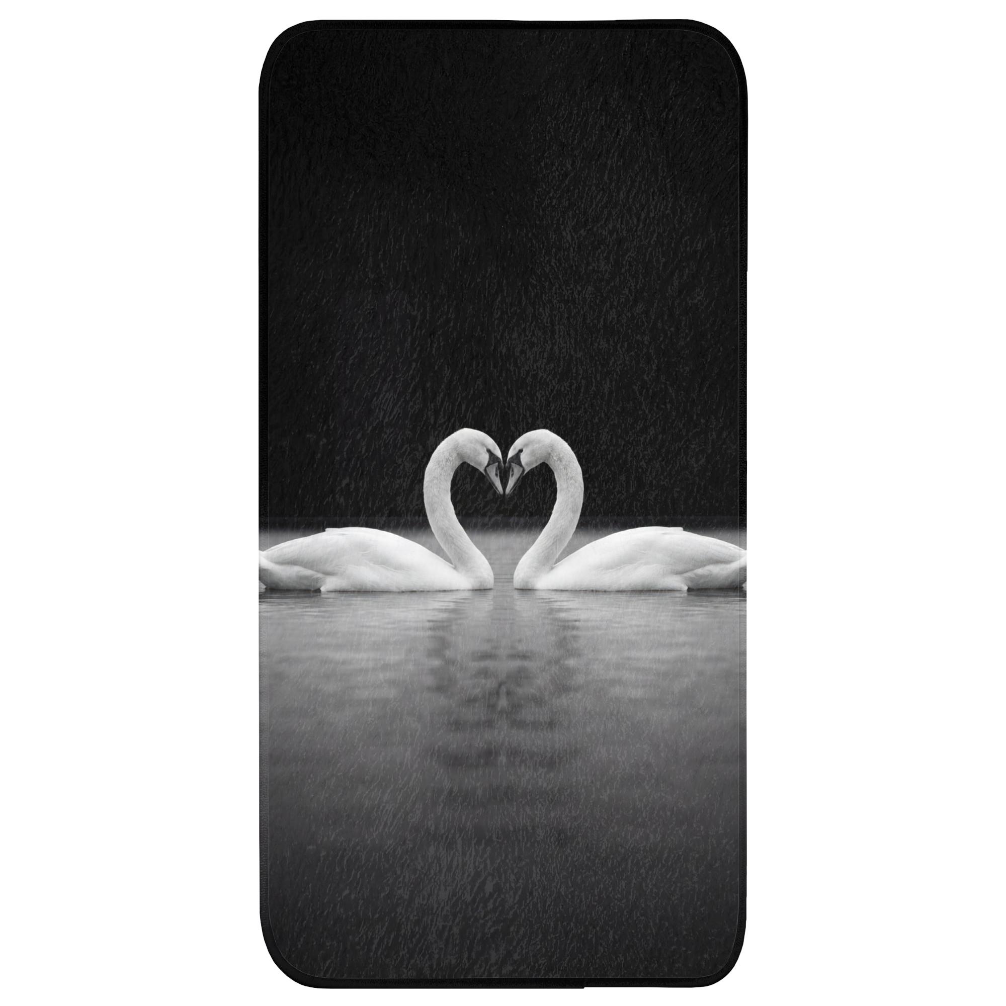 BADEMATTE Schwäne - Herz - Schwarz - Weiß Badteppich 60x120 cm - Schwarz, Textil (60/120cm) - OnlyWow