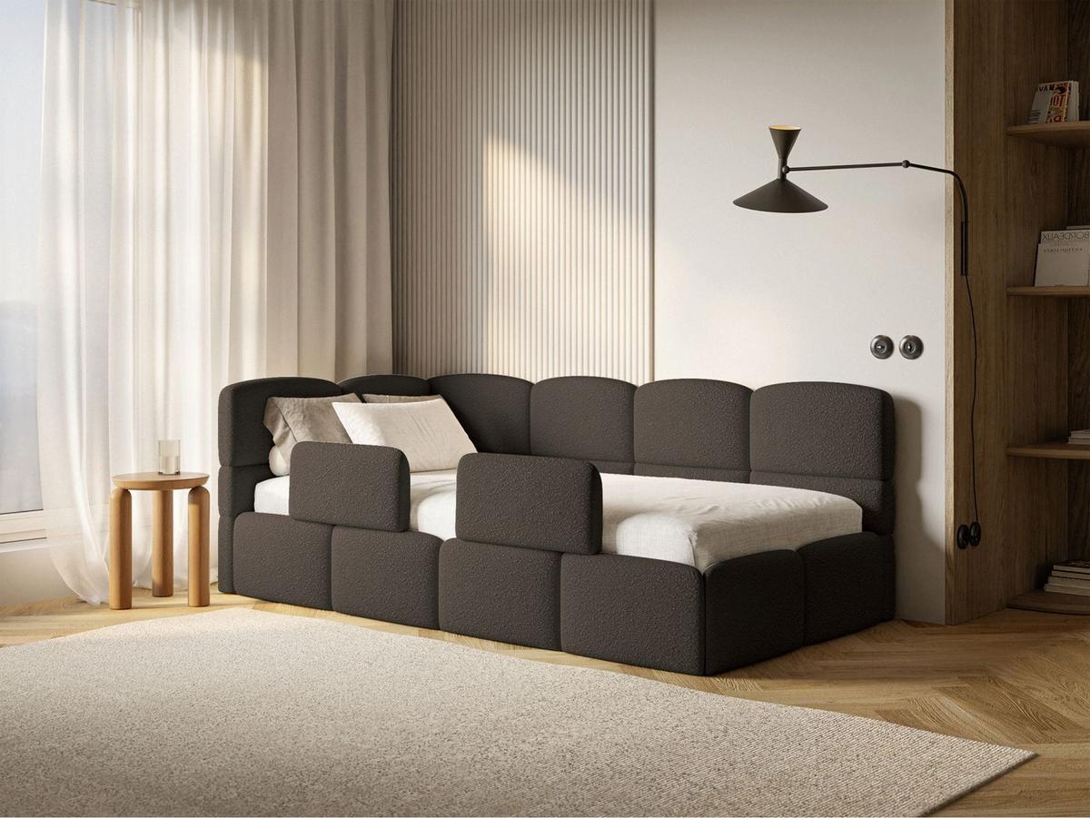 JUGENDBETT Cloudy links mit Rausfallschutz Bouclé Braun - Braun, Kunststoff/Textil (90/200cm) - Selsey