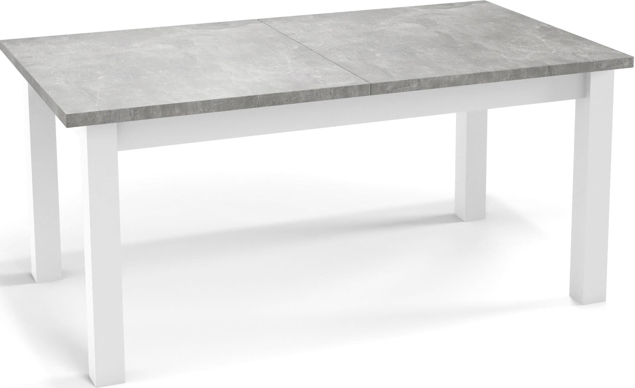 ESSTISCH Molly rechteckig ausziehbar, Grauer Beton 120-160/67/75 cm - Hellgrau/Weiß, Holz/Holzwerkstoff (67/160/75cm) - WFL GROUP