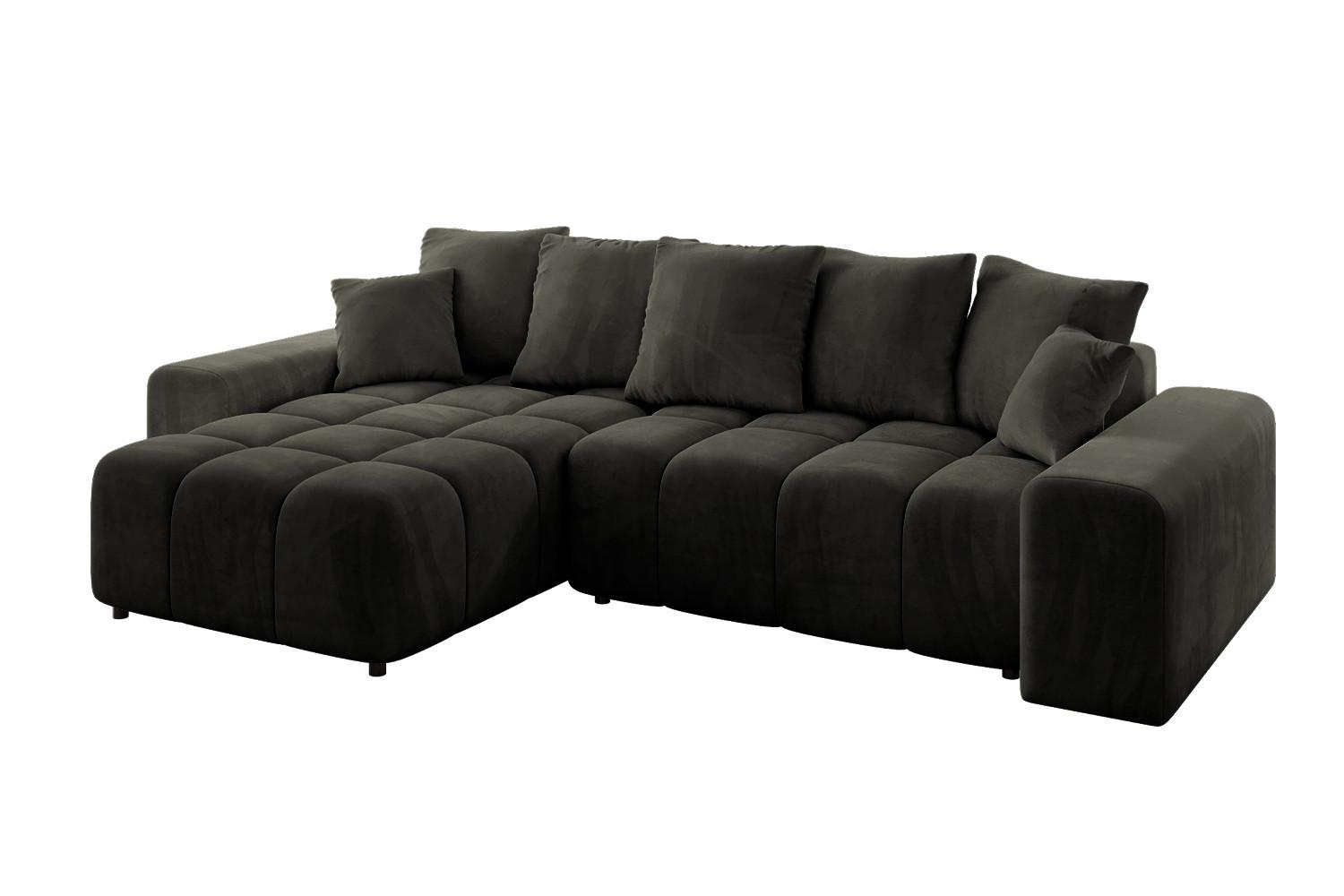ECKSOFA Ottomane links ENIL-L 297x189x68 Schwarz Velours - Schwarz, Holzwerkstoff/Kunststoff (297/189cm) - ALTDECOR