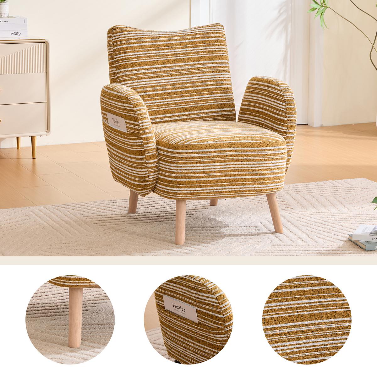 SESSEL boucle stoff gelb modern mit seitentasche holzbeine - Gelb, Textil (77/87/81cm) - Urban Meuble