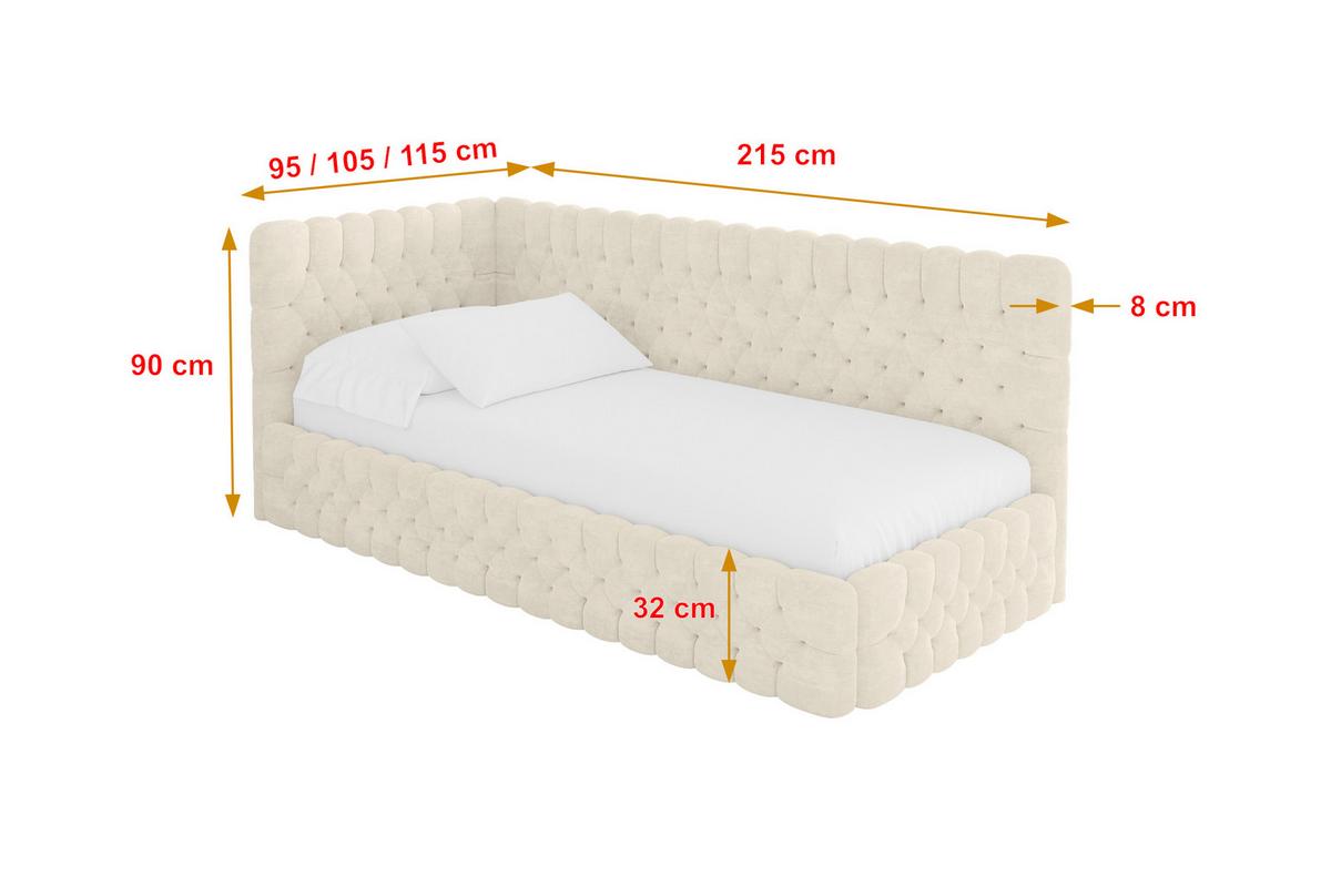 EINZELLBETT Jugendbett mit Bettkasten, Rechts - MULY 100x200 Beige - Naturfarben, Holzwerkstoff/Textil (100/200cm) - ALTDECOR