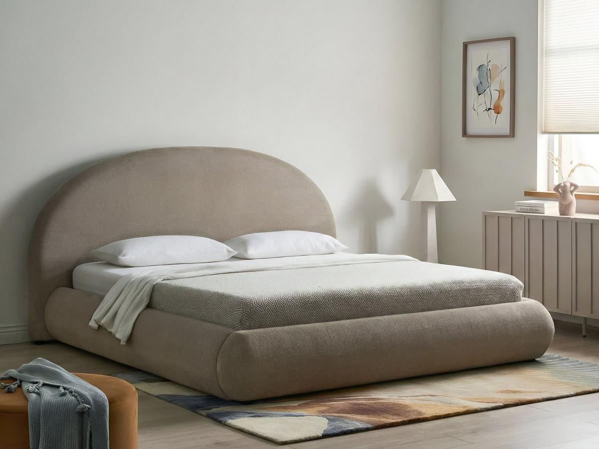 BETT mit Stauraum 180/200 cm Stoff Taupe Grasse - Taupe, Textil (180/200cm) - Beliani