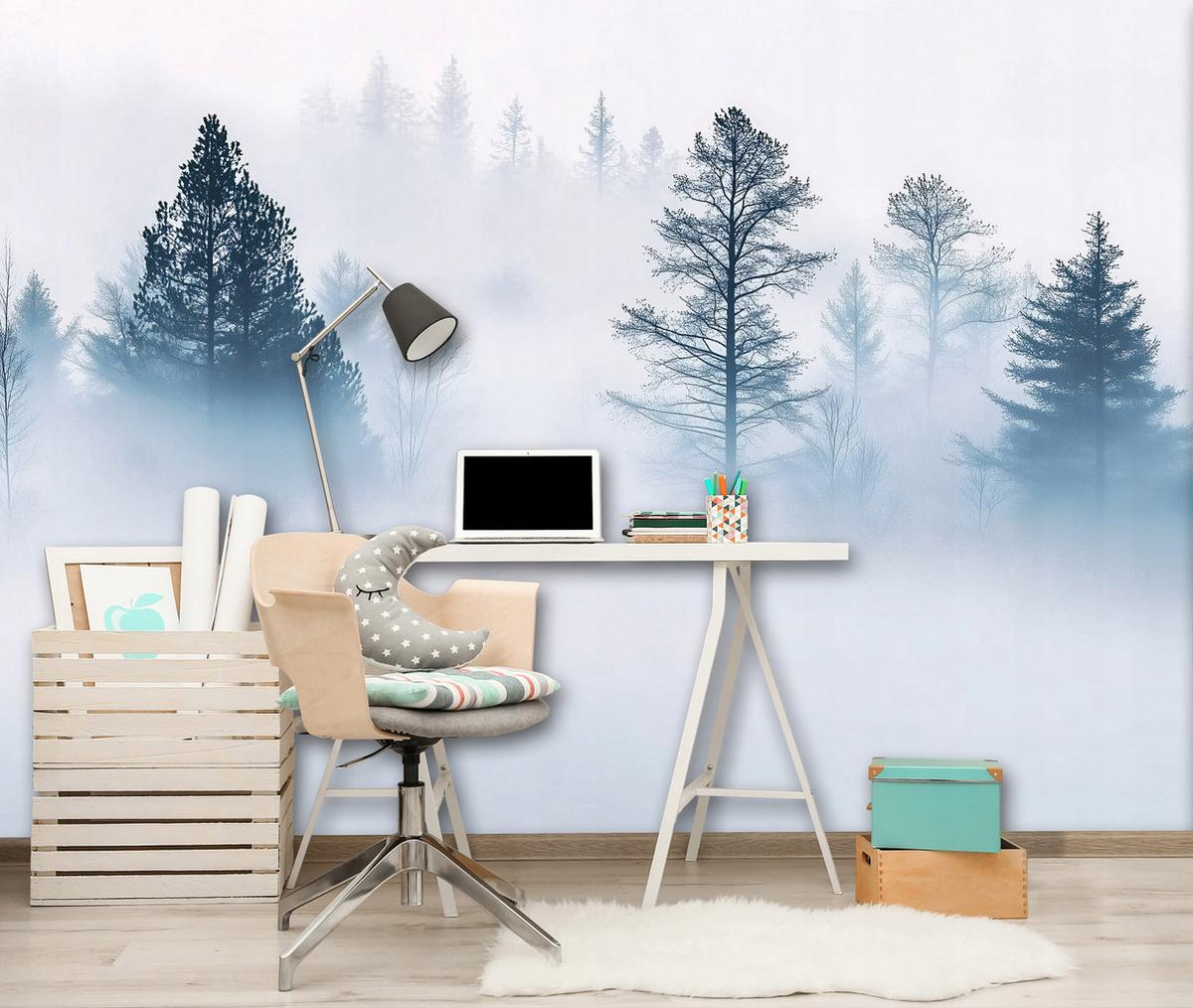 FOTOTAPETE Wald Nebel Natur Vlies Tapete Wohnzimmer 200x140 - Multicolor, Papier (200/140cm) - Wallarena