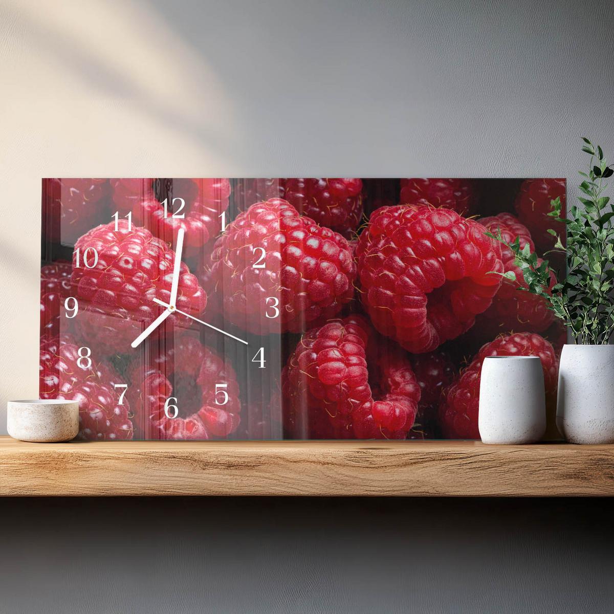 WANDUHR aus Glas 60x30 cm - Himbeeren - Rot, Glas (60/30/0.4cm) - TULUP