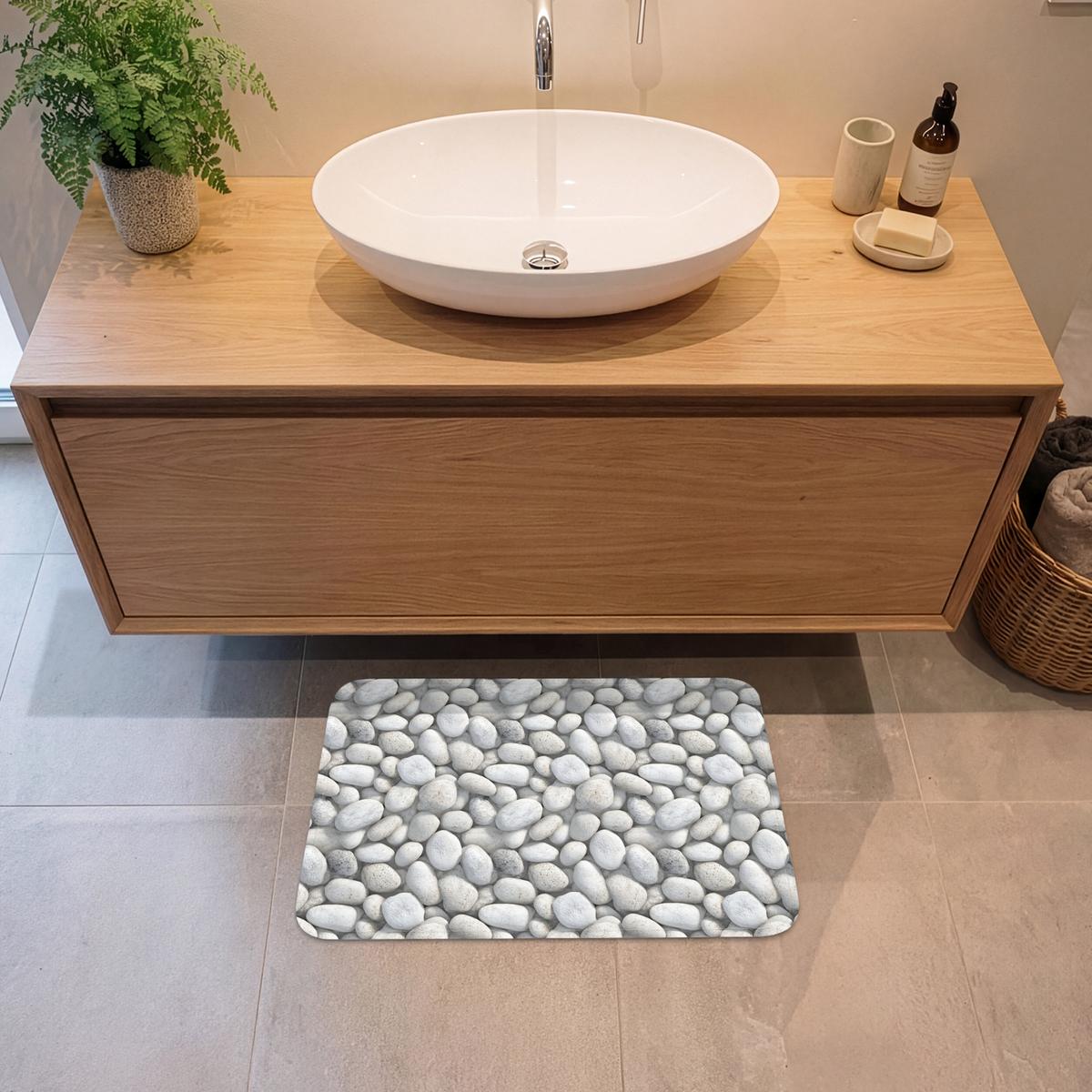 BADEMATTE Steine - Grau - Oval 60x40 cm - Hellgrau, Textil (60/40cm) - OnlyWow