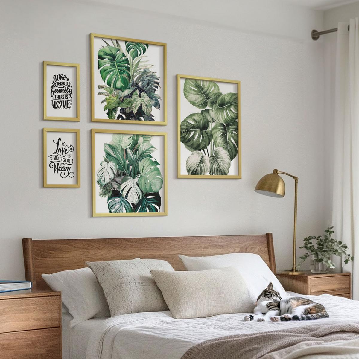 BILDER SET 5er Set - 50x50 cm & 20x30 cm & 40x60 cm Goldrahmen - Gemalte Abstraktionen der Natur - Goldfarben, Kunststoff (40/60cm) - TULUP
