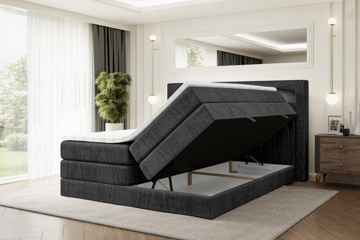 BOXSPRINGBETT NOEL GOLD KING - 180x200 - H3/H4 - Schwarz - Schwarz, Holzwerkstoff (180/200cm) - ALTDECOR