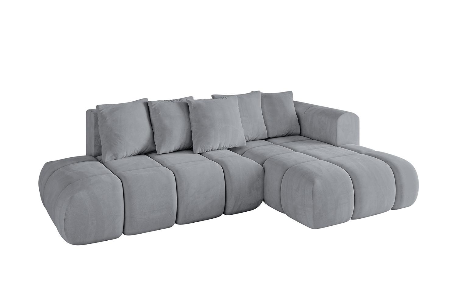 ECKSOFA Ottomane Rechts CLOUD-L-v1 280x185x90 Hellgrau Velours - Hellgrau, Holzwerkstoff/Kunststoff (185/280cm) - ALTDECOR