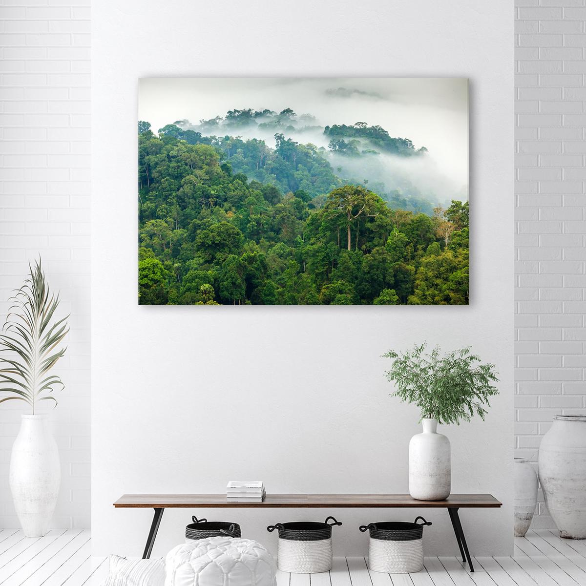BILD Wald im Nebel Landschaft 120x80cm - Grün, Textil (120/80cm) - Feeby
