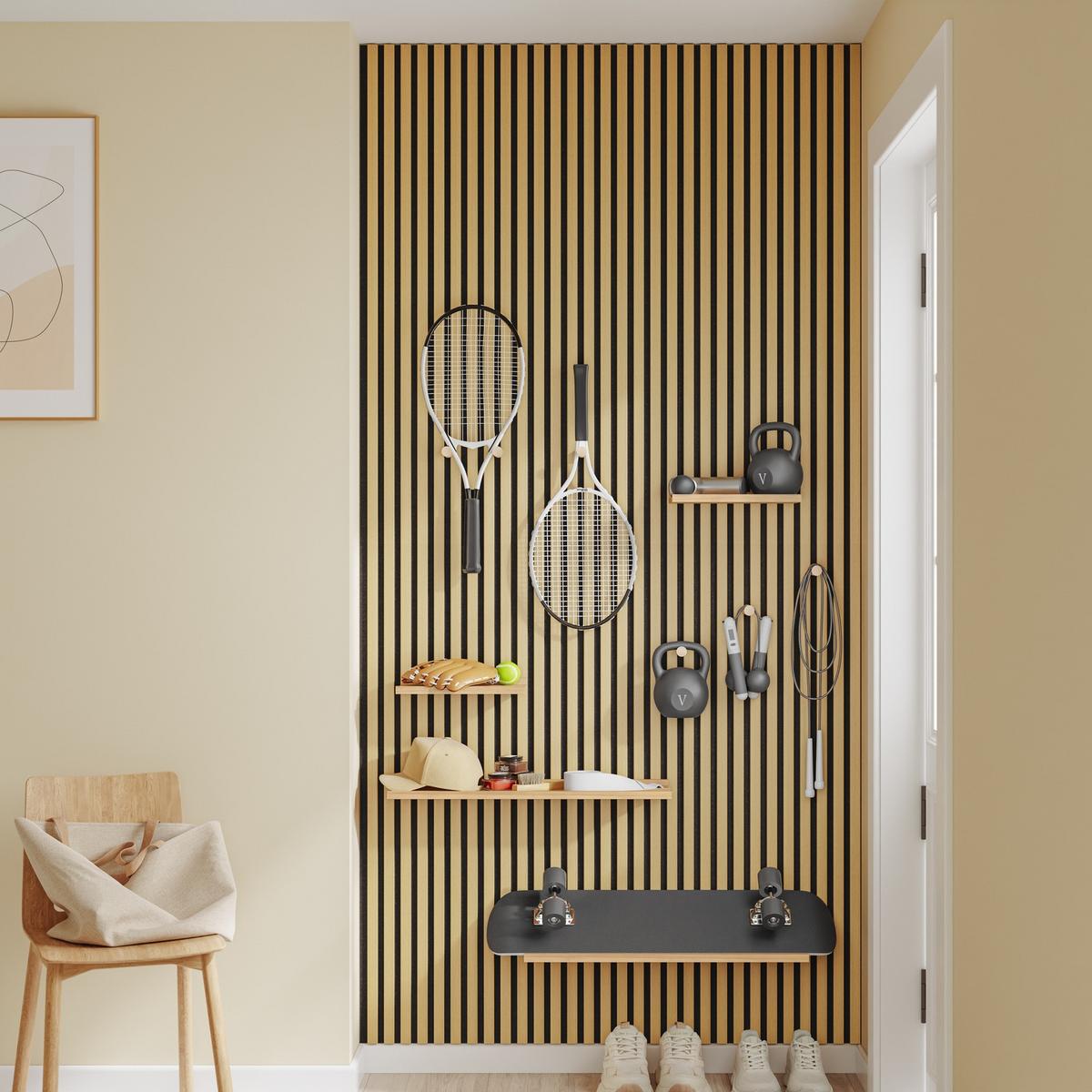 WANDPANEEL mit Regalen und Haken FHK40-N - Naturfarben, Holzwerkstoff (19/120/120cm) - SoBuy