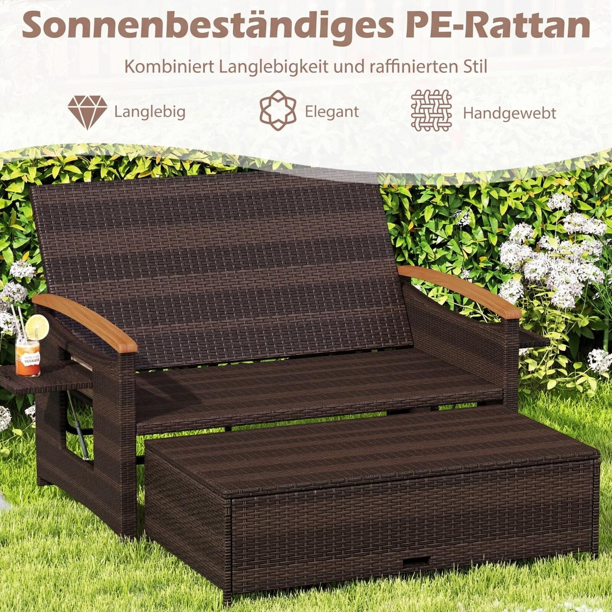 SONNENLIEGE geflochtene Doppel liege beige - Beige, Metall (164/88/72cm) - COSTWAY