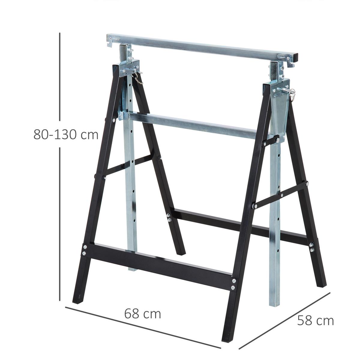 UNTERSTELLBOCK, 2 x Gerüstbock, Schwarz - Schwarz, Metall (68/58/130cm) - HOMCOM