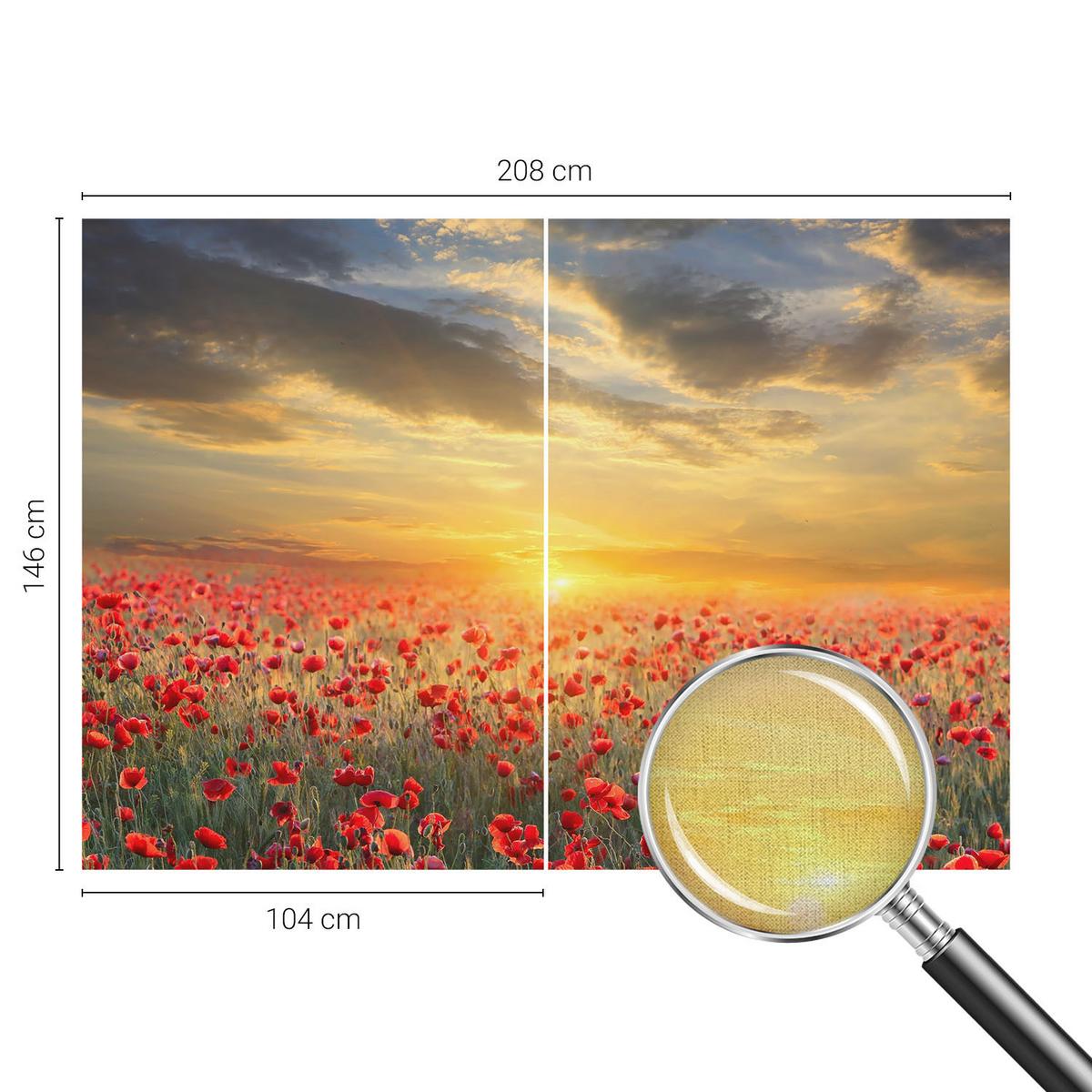 FOTOTAPETE 208x146 cm - Mohnfeld - Rot, Textil (208/146cm) - Wallfluent