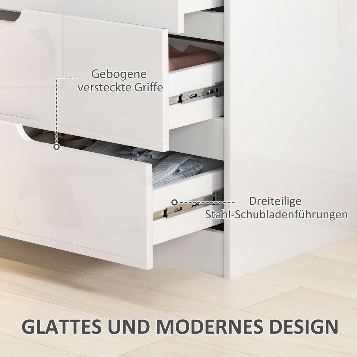 KOMMODE Beistellschrank mit 4 Schubladen, Hochglanzweiß 60 x 40 x 85cm - Weiß, Holzwerkstoff (40/85/60cm) - HOMCOM